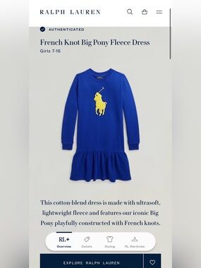 Polo by Ralph Lauren Royal Blue Fleece Dress with Yellow Pony